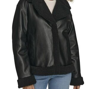 Levi's womens Faux Leather Sherpa Lined Moto black Jacket SZ L
